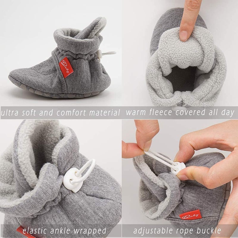 Babelvit Newborn Baby Boy Girl Soft Fleece Booties Stay On Infant Slippers Socks Shoe Non Skid Gripper Toddler First Walkers Winter Ankle Crib Shoes - Image 3